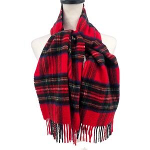 Johnstons of Elgin 100% Cashmere Tartan Plaid Scarf Red Multi Made in Scotland
